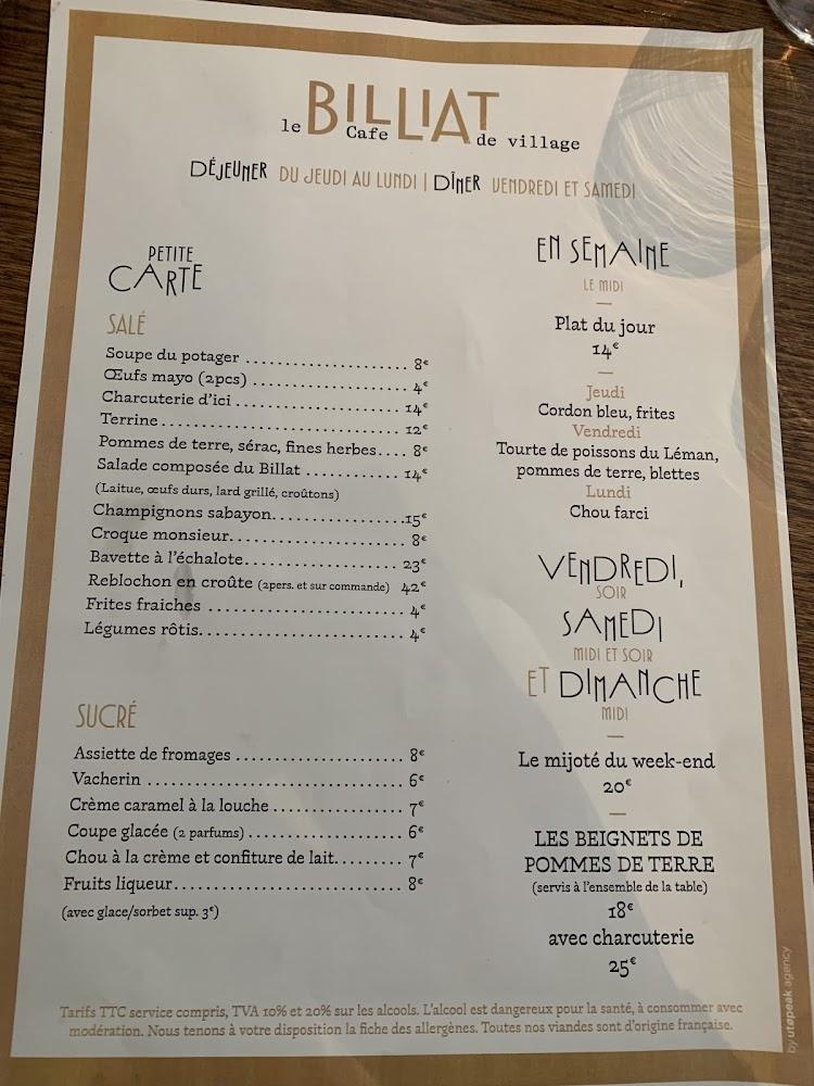 Restaurant Le Billiat - Menu Image 1